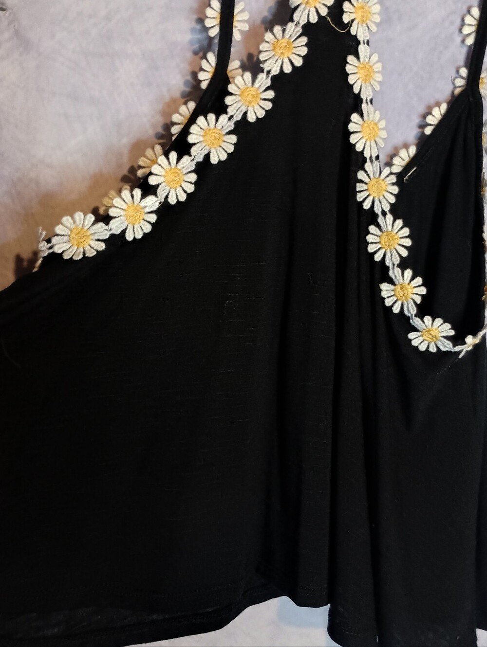 Poof! Lightweight Embroidered Daisy Crop Racerback Tank Top - Picture 5 of 5
